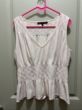 White House Black Market Light Pink Smocked Peplum V-Neck Tank